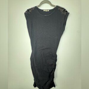 Maje Black Jersey Dress – Embellished Shoulders, Size 1